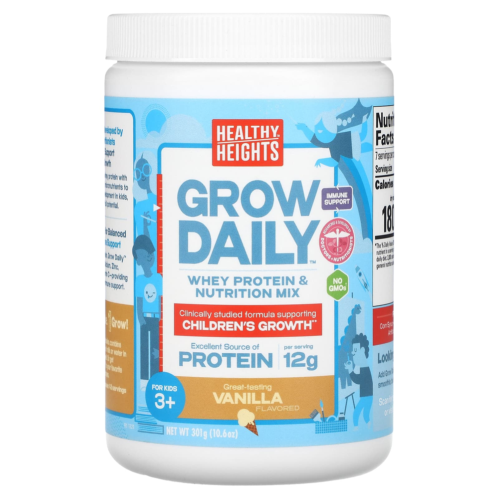 Healthy Heights, Grow Daily, смесь сывороточного протеина и питательных веществ, для детей от 3 лет, ваниль, 301 г (10,6 унции)