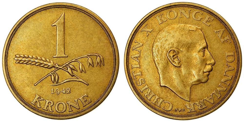 Дания 1 крона, 1942 - 1947 Король Кристиан X XF