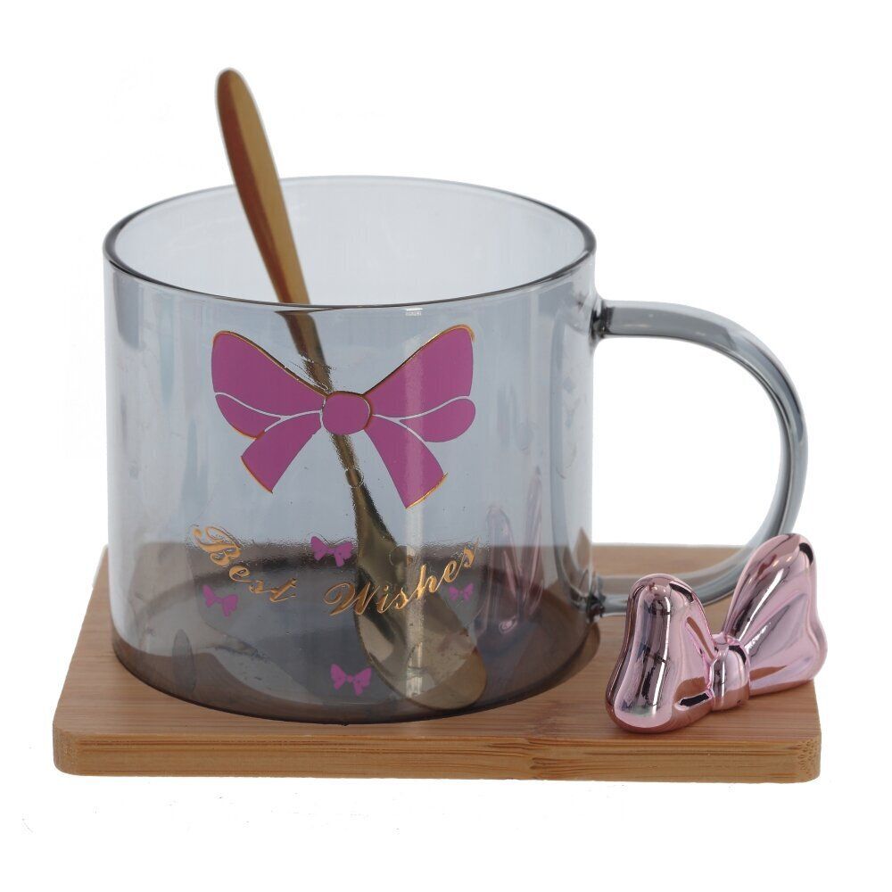 GAEM Кружка с ложкой на деревянной подставке, 290 мл, L12,5 W9 H8 см