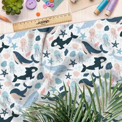 Ткань поплин киты и косатки