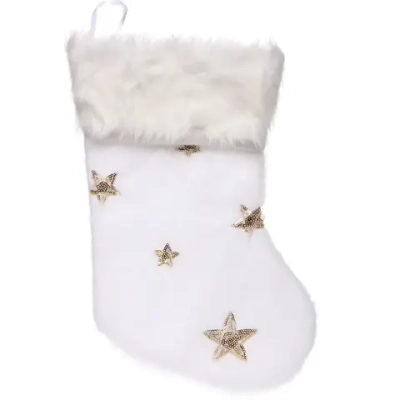 Носок новогодний «Золотые звездочки» 22х35 см, Белый/золото
