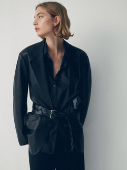 Massimo Dutti Плетеный ремень из кожи наппа, черный