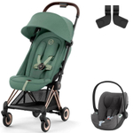 Коляска Cybex Coya Rosegold Frame Cloud T i-Size Mirage Grey Plus Leaf Green с дождевиком и бампером