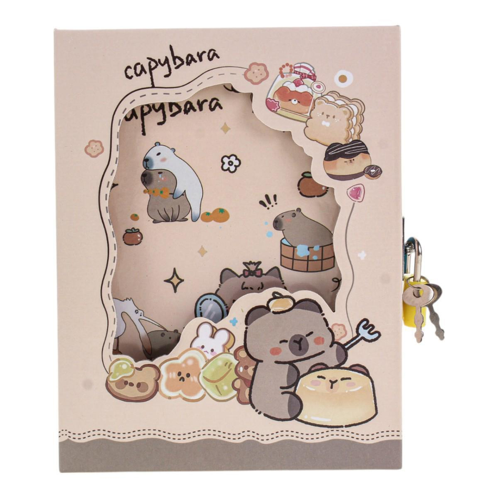 Блокнот "Капибара" в коробке с замком с вырубкой,11,5*14,5 см,48 л.