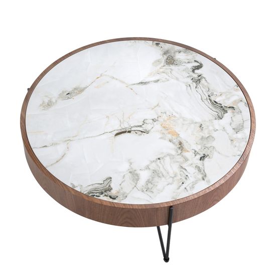 Круглый журнальный столик 2138/MH2303A из ореха и мраморной керамики