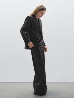 Massimo Dutti Двубортный пиджак из 100% льна, черный