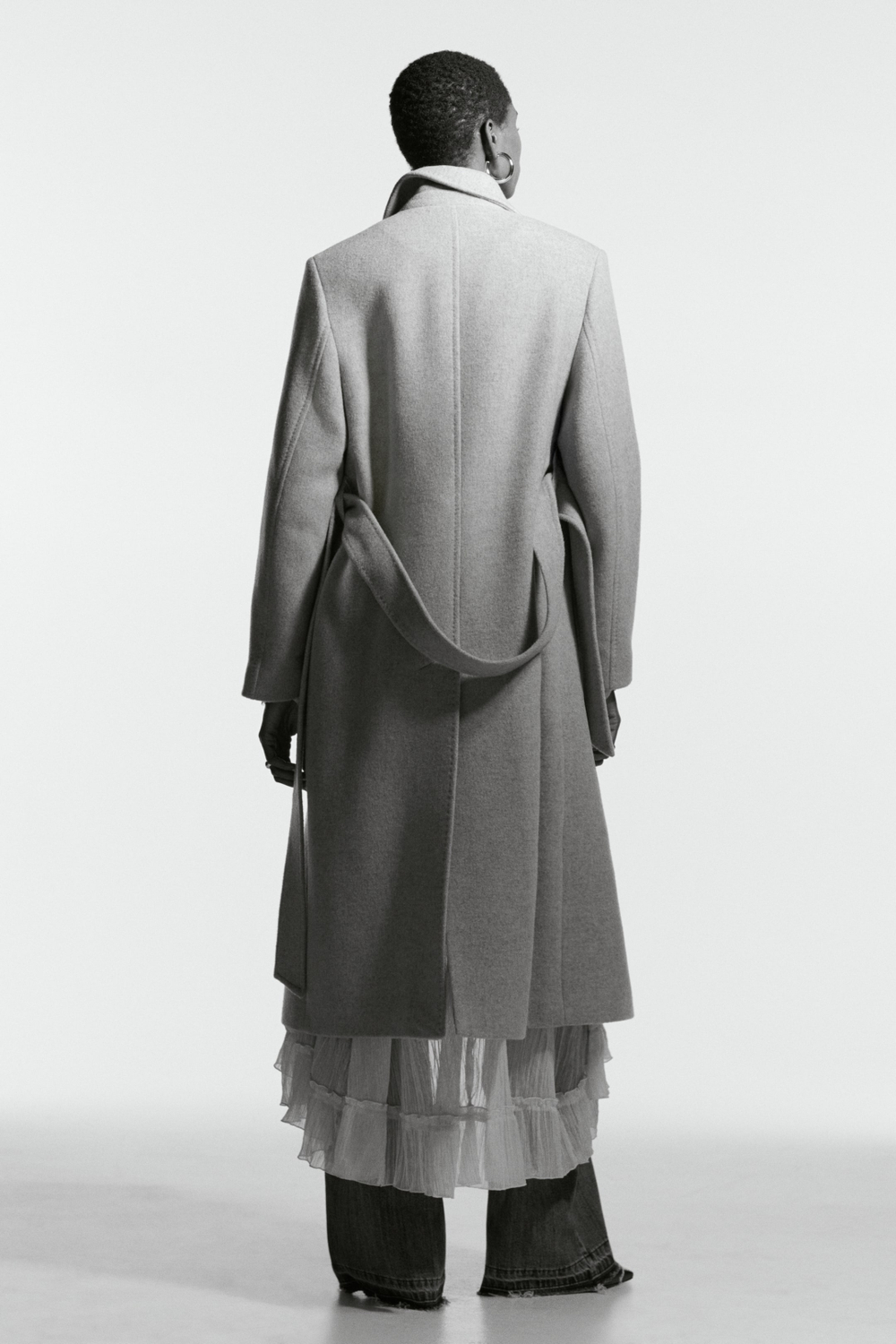 H&M Пальто из смесовой шерсти с поясом, светло-бежевый