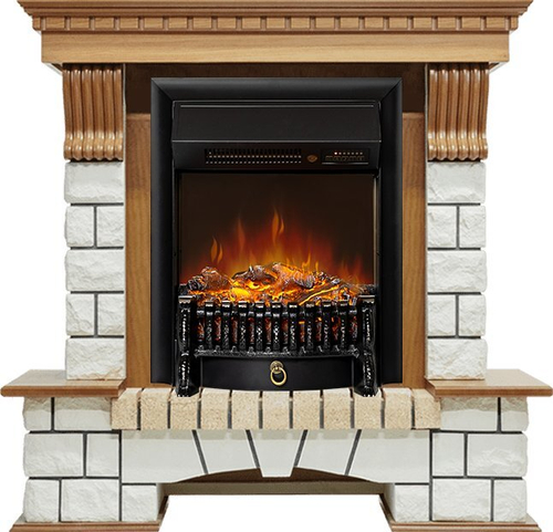 Каминокомплект Pierre Luxe - Дуб / Белый с очагом Fobos FX M Black RC