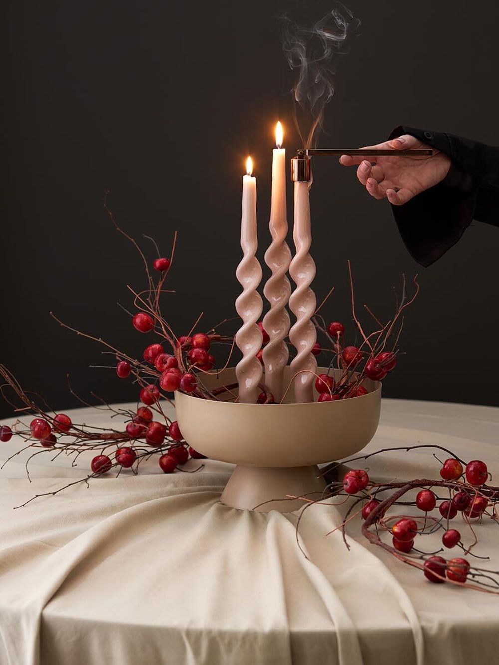 Набор из двух свечей цвета пыльной розы из коллекции Essential, 35 см