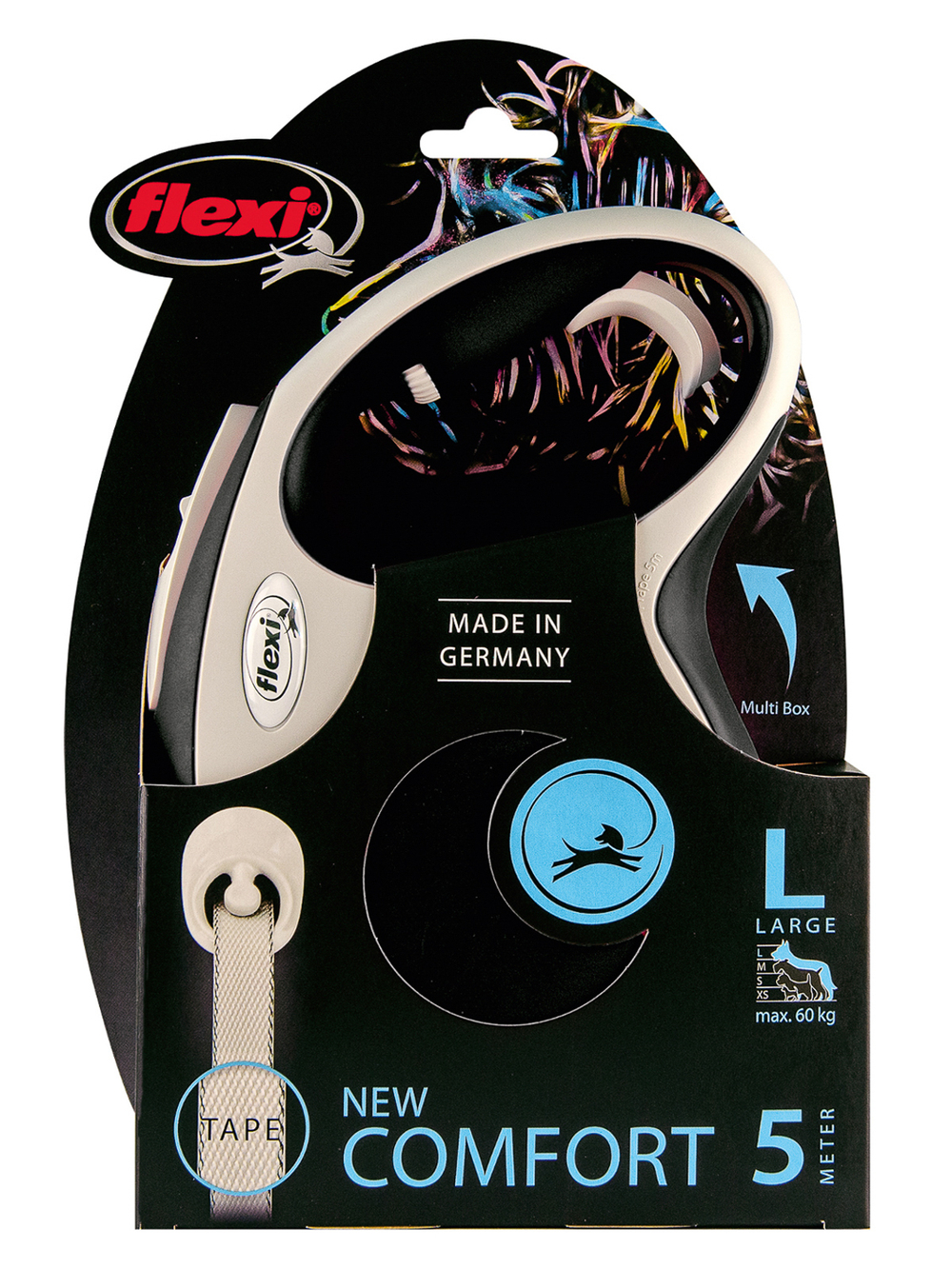 Поводок-рулетка Flexi New Comfort L. Лента 5 м. для собак до 60 кг. Черный