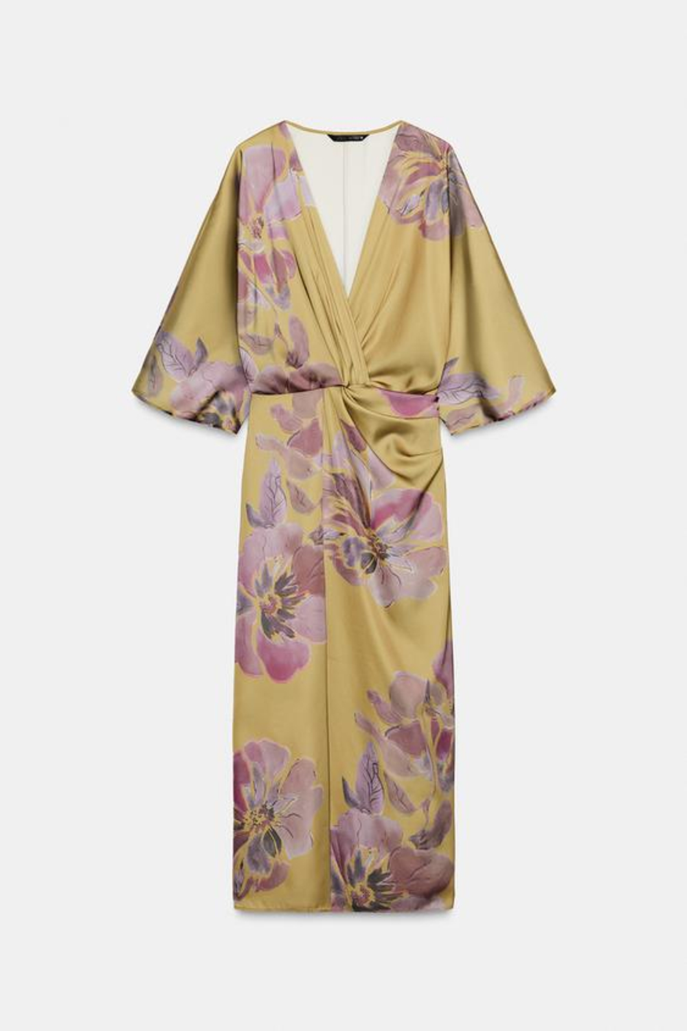 ZARA АТЛАСНОЕ ПЛАТЬЕ МИДИ С ПРИНТОМ, КОРИЧНЕВЫЙ / ЗЕЛЕНЫЙ