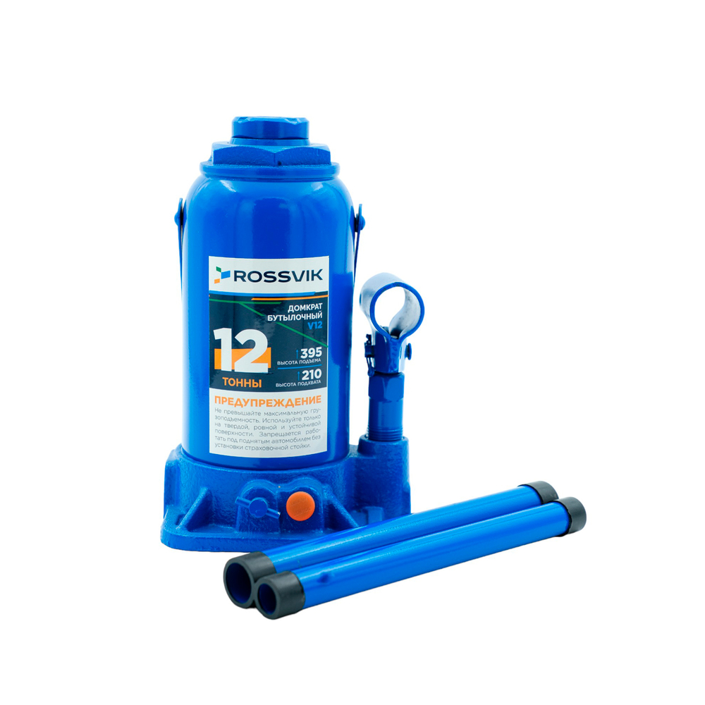 Домкрат бутылочный ROSSVIK V12, г/п 12,0 т, 210-395 мм, синий