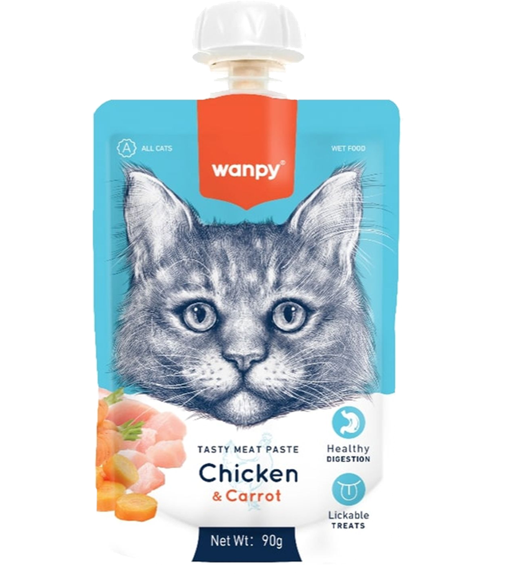 Wanpy Cat Лакомство для кошек Мясной мусс из курицы и моркови 90гр.