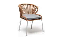 "Милан" стул плетеный из роупа, каркас алюминий светло-серый (RAL7035) муар, роуп оранжевый меланж круглый, ткань светло-серая