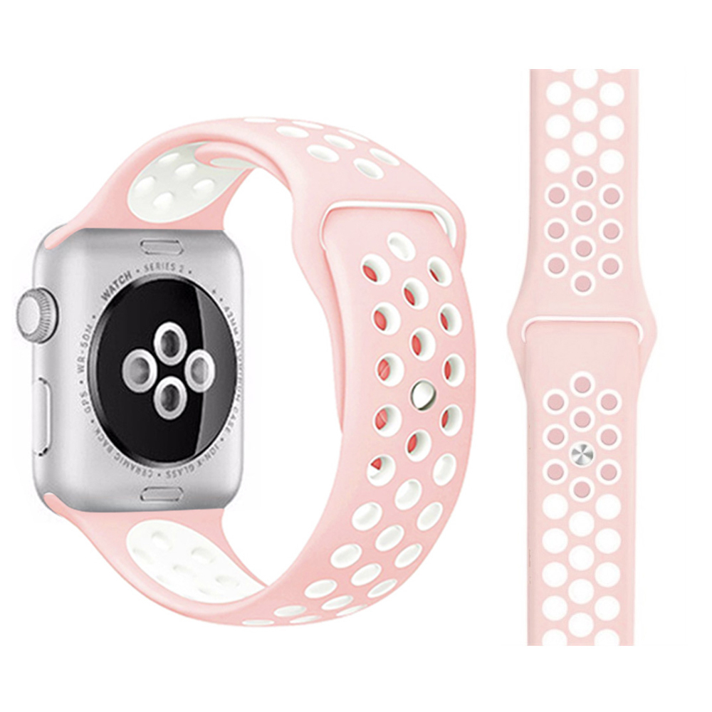 Браслет-ремешок для Apple Watch SPORT (38-40mm) светло-розовый+белый