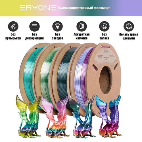 Пластик Eryone Silk Rainbow PLA 1.75mm комплект 4x0.25 кг Metal Silk, Forest, Universe, Candy