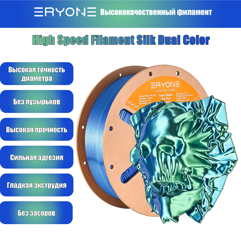 Пластик Eryone Hyper Speed Silk PLA Dual-Color PLA 1.75mm 1kg Blue & Green