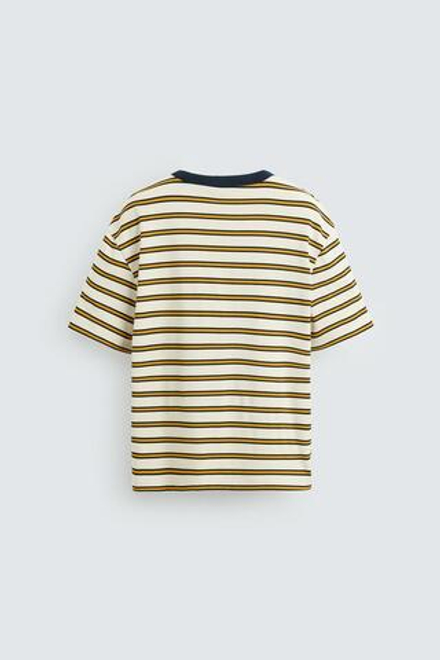 ZARA ЖАККАРДОВАЯ ФУТБОЛКА В ПОЛОСКУ, ЭКРЮ/ЖЕЛТЫЙ