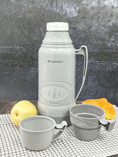 Термос 1,8 л. со стеклянной колбой Kamille KM 2032 пластиковый, 2 чашки