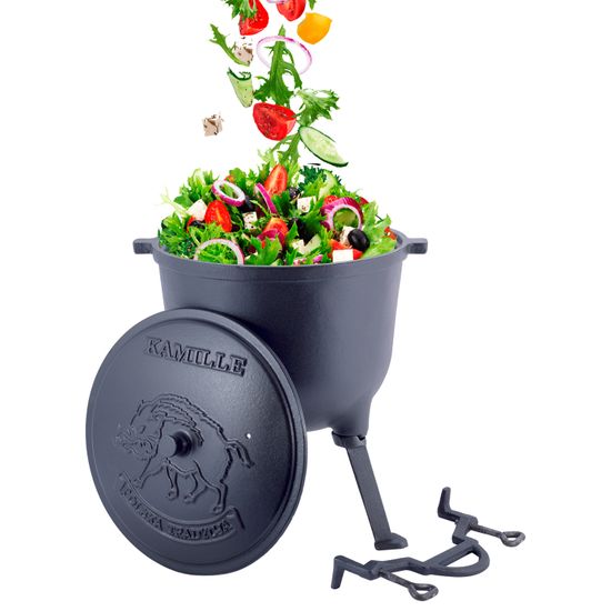 Котелок чугунный 15 л. на ножках Kamille KM-4808M с мраморным антипригарным покрытием