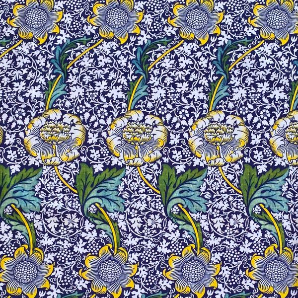 Wandle СИНЕ-СЕРЫЙ В СТИЛЕ У. МОРРИСА 100% хлопок Handmade Fabrics 1