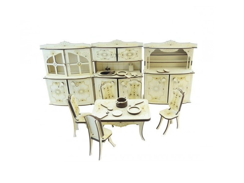 Набор мебели "Кухня" - для большого кукольного дома Леммо - Деревянный конструктор, сборная модель, 3D пазл, для детей и взрослых. Интересные подарки, фото, отзывы