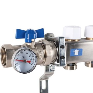 Коллектор Rommer 1"x3/4" на 6 контуров с расходомерами в сборе (нерж. сталь) RMS-1210-000006