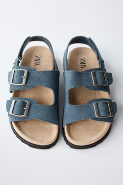 ZARA КОЖАНЫЕ САНДАЛИИ С ПРЯЖКАМИ, СИНИЙ