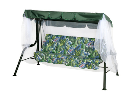 Качели садовые OLSA 3-х местные Варна меб.ткань(каркас зеленый, м/э зеленый рис.листья)1 уп.