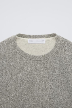 ZARA ФУТБОЛКА ИЗ ТКАНИ SOFT TOUCH, СЕРЫЙ С МЕЛАНЖЕВЫМ ЭФФЕКТОМ