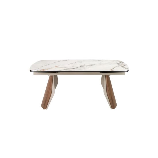 Раздвижной обеденный стол 1193 из керамики в мраморной отделке, стали и ореха