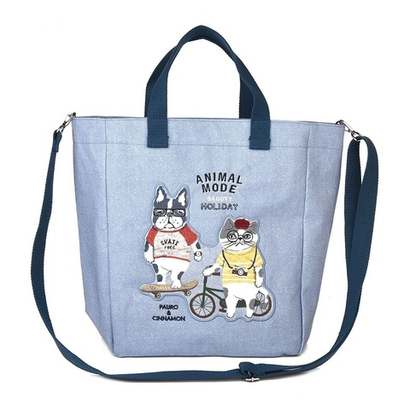 Сумка-сэтчел (кросс-боди) с котом и бульдогом "AnimalMode", нежно-голубая, 25-8044-2, KUSUGURU