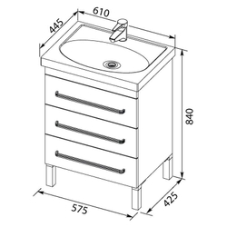 Тумба с раковиной Aquanet Сиена 60 белый (напольный 3 ящика)