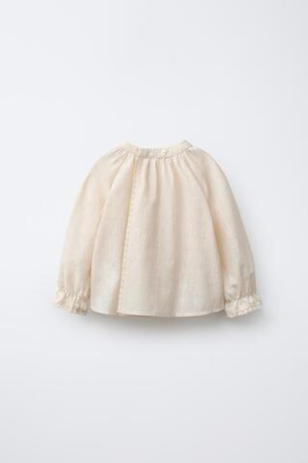 ZARA БЛУЗА С ВЫШИВКОЙ И КРУЖЕВОМ, ЭКРЮ