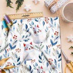 Ткань премиум сатин белые коты