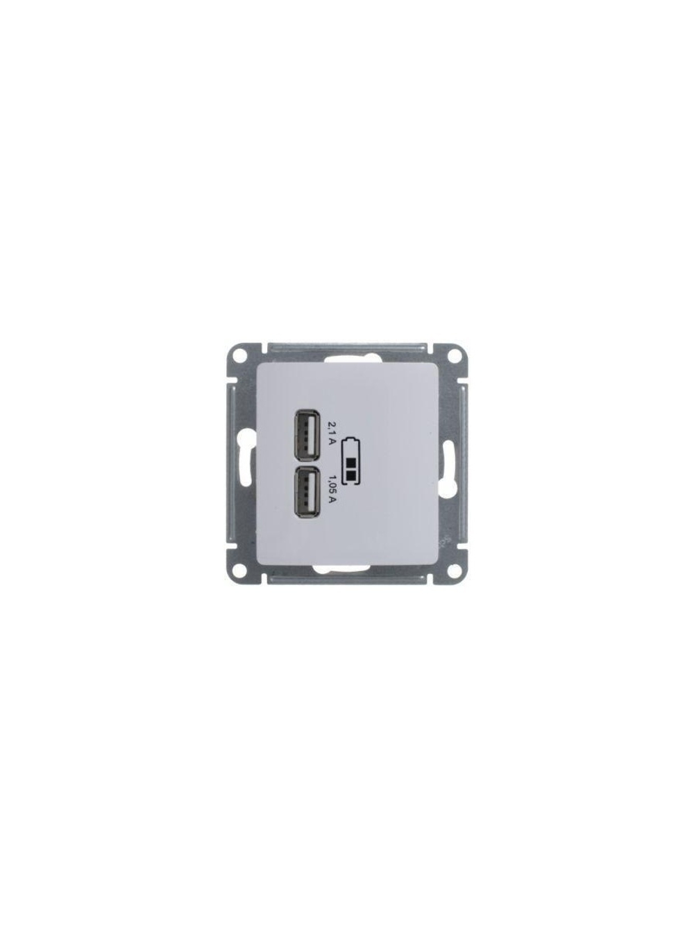 Розетка USB 2-м СП Glossa тип A+A 5В/2.1А 2х5В/1.05А механизм бел. SE GSL000133