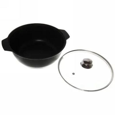 Кастрюля-жаровня 4л литой алюминий со стеклянной крышкой ж44а