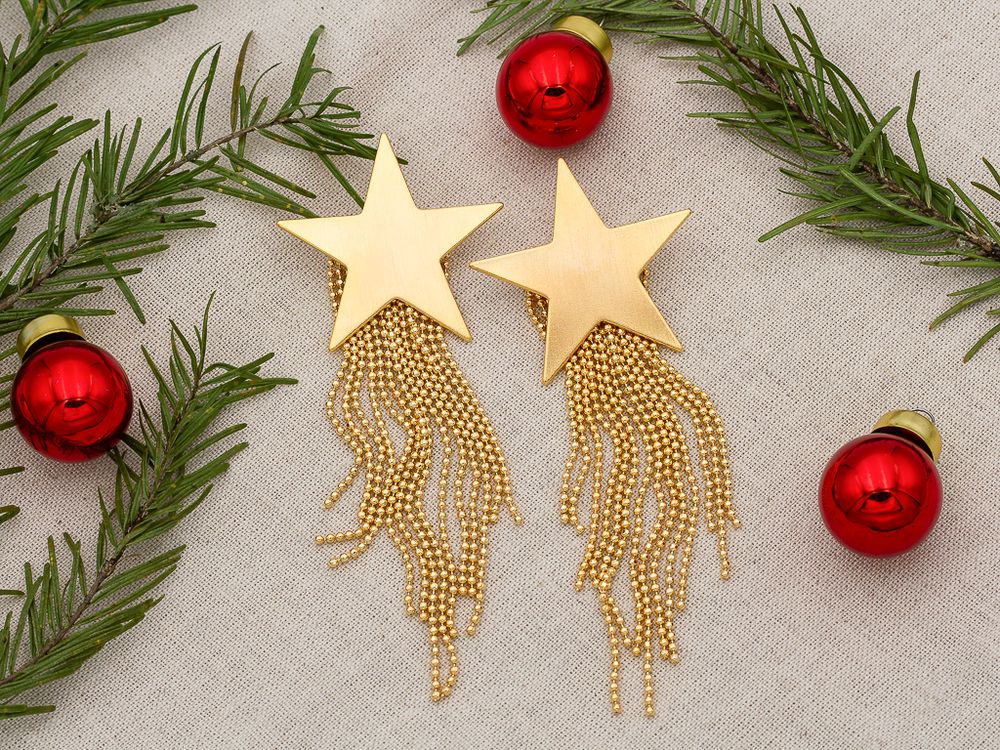 Серьги "Звезды" с цепями, 104мм