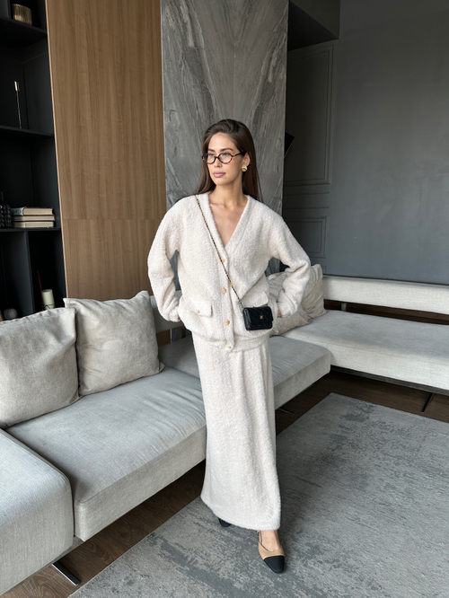 Юбка из трикотажа с ворсом макси кремовая