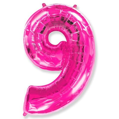 Шар фольга Цифра 9 Fuchsia Фуксия 102 см с гелием