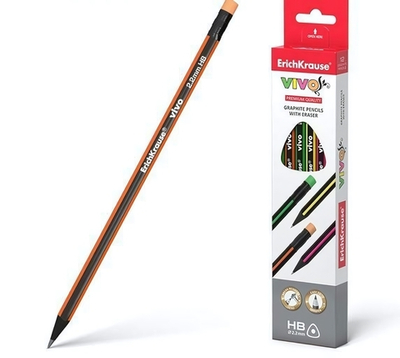 Карандаш ч/г трехгр. с ластиком Vivo HB (Erich Krause)