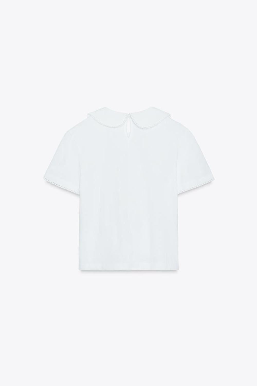 ZARA ФУТБОЛКА С КРУГЛЫМ ВОРОТНИКОМ, БЕЛЫЙ