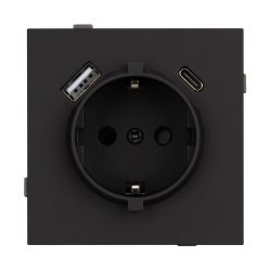 Механизм розетки с USB зарядкой SCT-TENDO-MUAC-SFPL-BK (230V, 16A) (Arlight, Матовый черный) 054607