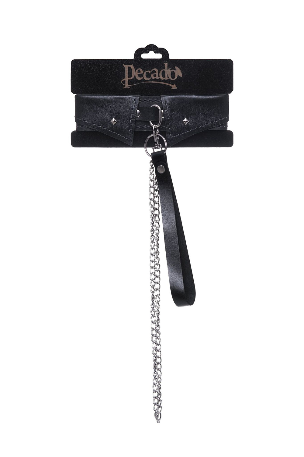 Черный кожаный ошейник-воротник с поводком (Цвет: черный)