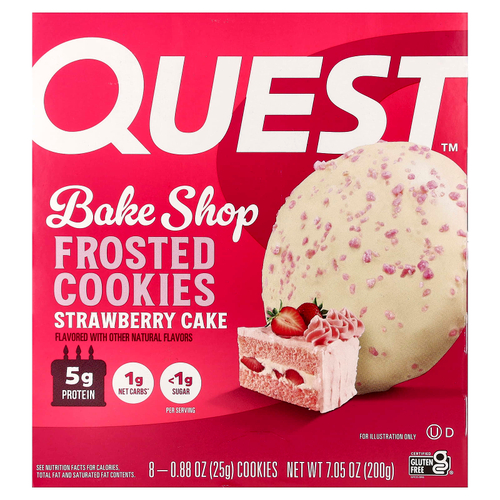 Quest Nutrition, Bake Shop, глазированное печенье, клубничный торт, 8 печенья по 25 г (0,88 унции)