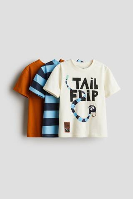 H&M Набор из 3 футболок с принтом, кремовый