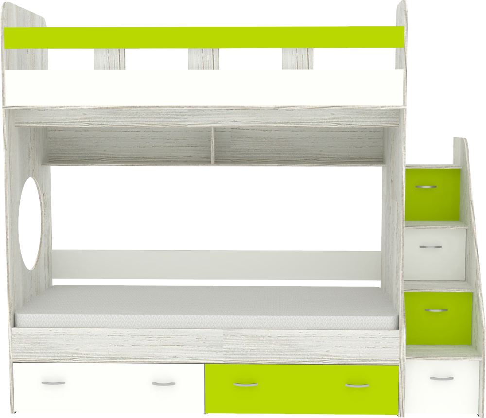 Двухъярусная кровать КарИВи Юниор 1 80x160 Винтерберг Лайм, Белый