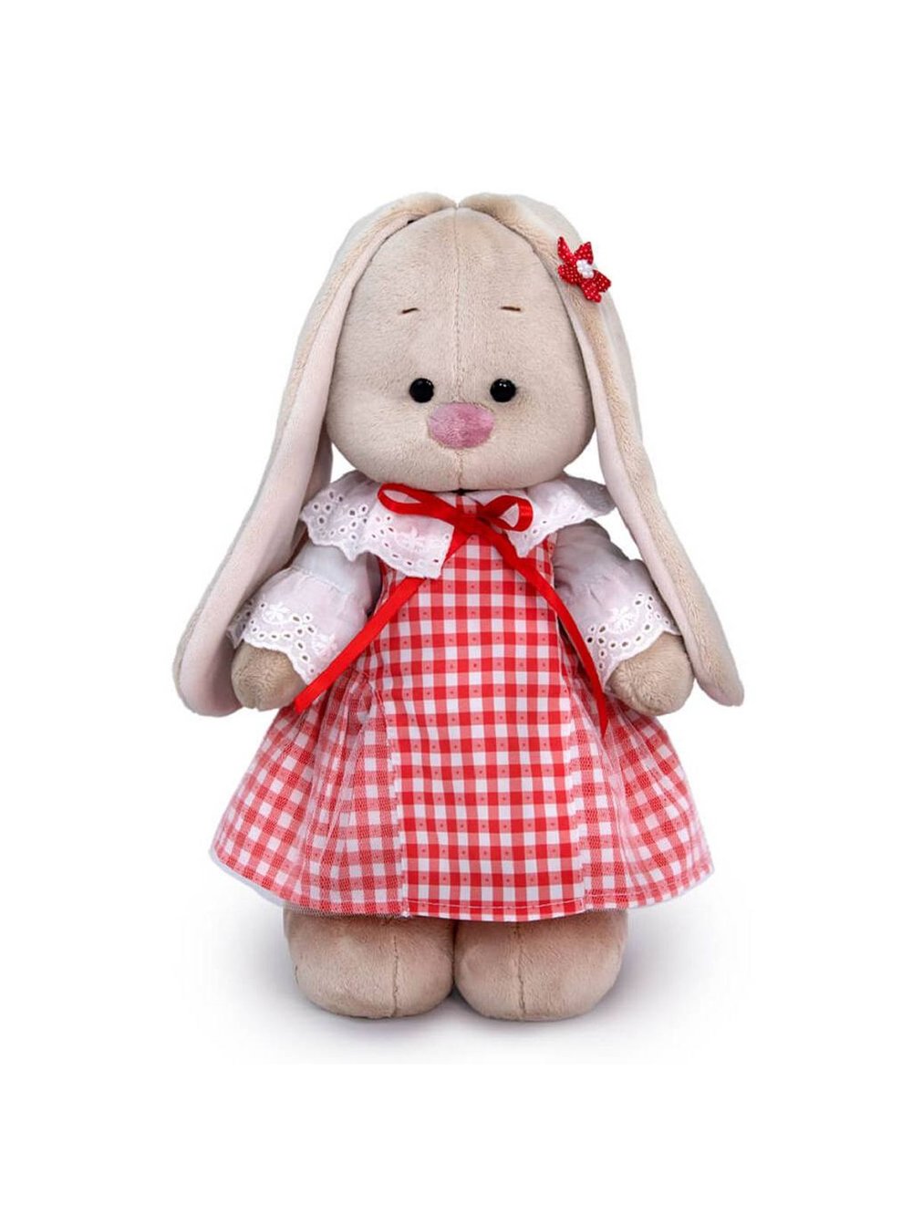 Мягкая игрушка Зайка Ми в сарафане в клетку 25 см