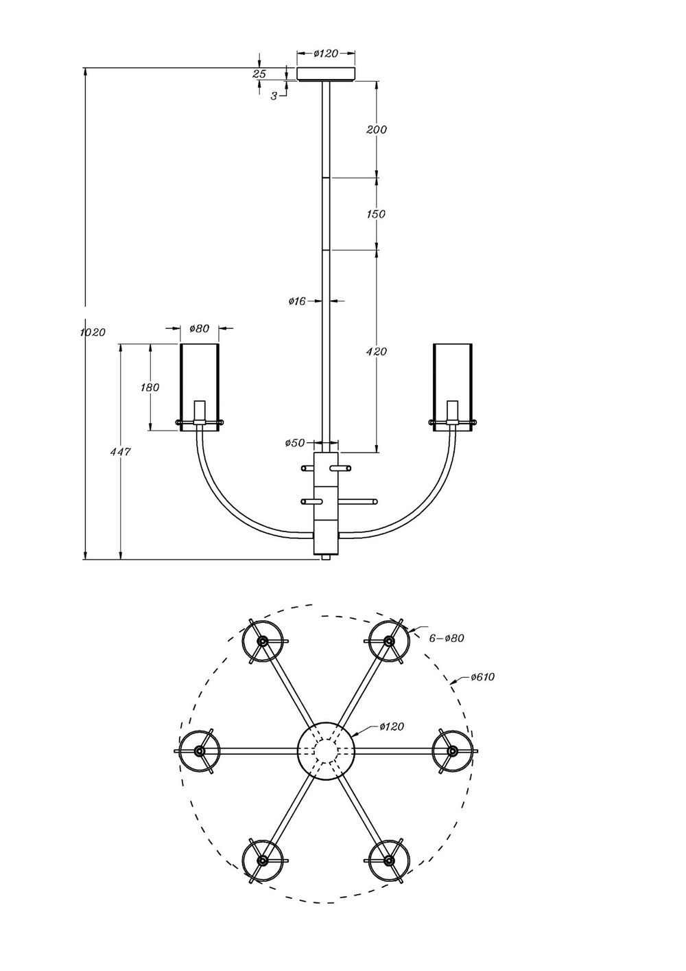 Подвесной светильник Maytoni MOD223PL-06BS