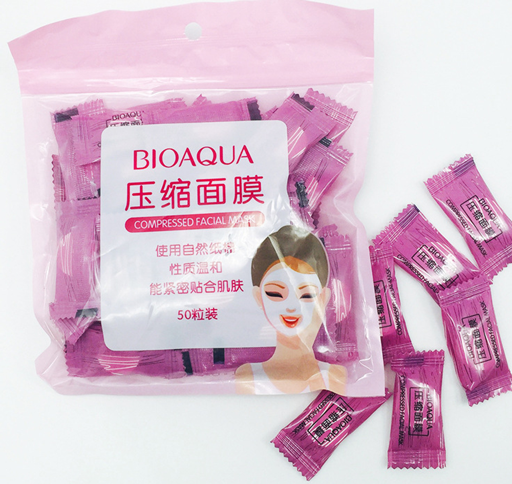 Прессованная ,сухая маска -салфетка для лица, Bioaqua Compressed Facial Mask, 1 шт.